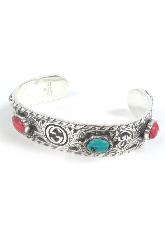 Pre-Owned GUCCI 524922 Cat Head AG925 Arabesque Double G Le Marche des Merveilles Bangle...