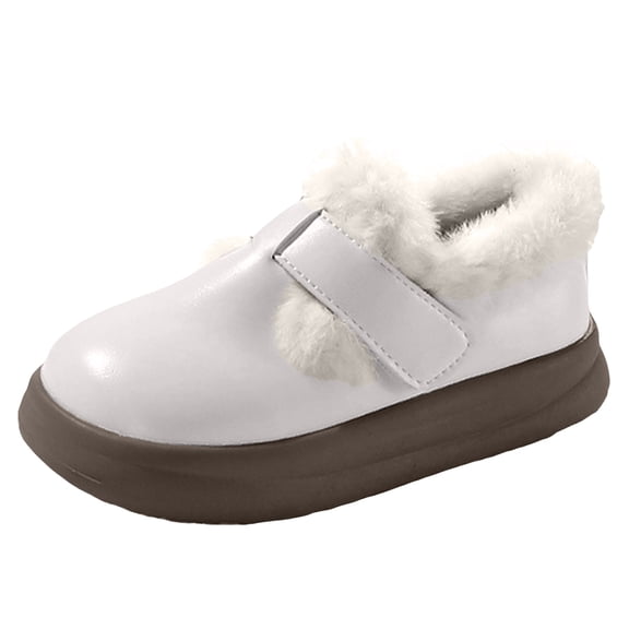Fleece Lined Casual Shoes for Girls Kids Waterproof Non Slip Winter Warm Loafers Wide Toe Box Slip On Dress Shoes White Size 13.5 Little Child