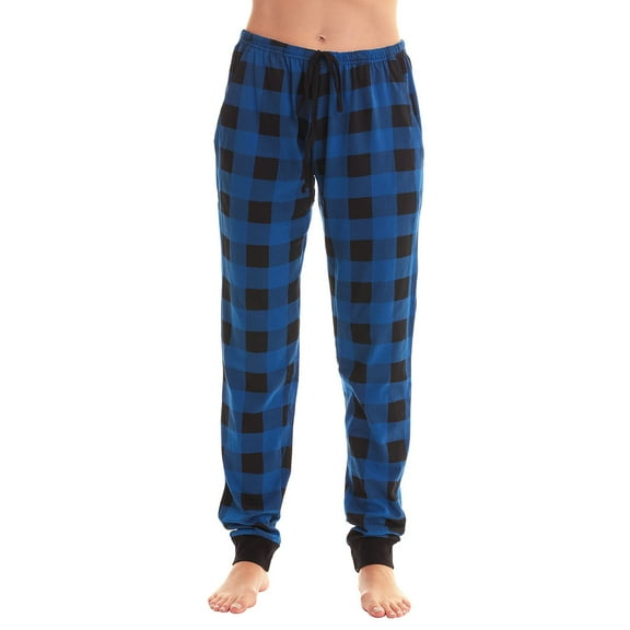 Mohiass Women's Checkered Joggers with Pockets Drawstring Waist Tapered Cuffs Comfortable Sleep & Leisure Pant Blue XL