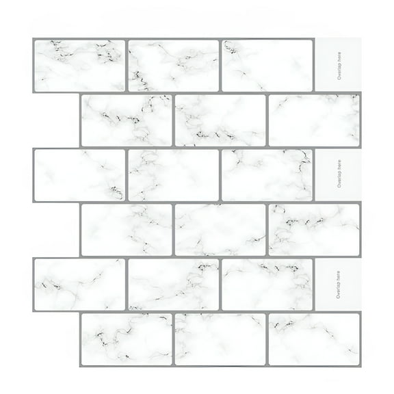 LAMIRO Peel And Stick Backsplash 12"X12" Marble Waterproof Backsplash Tile for Kitchen Subway Stone Self Adhesive Tile Sticker for Kitchen Bathroom Fireplace Laundry Room White