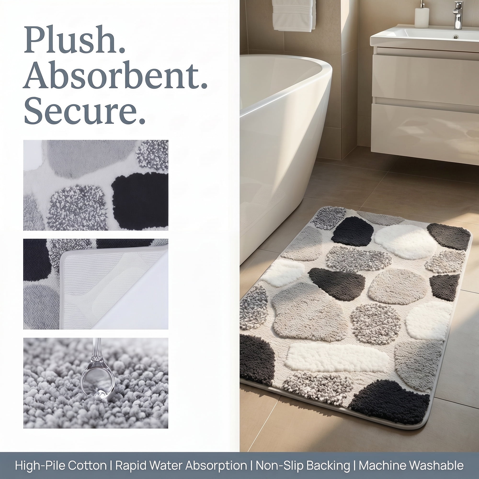 Unique Bargains Absorbent Non-Slip Plush Quick Dry Machine Washable Bath Mat Gray 32"x20"