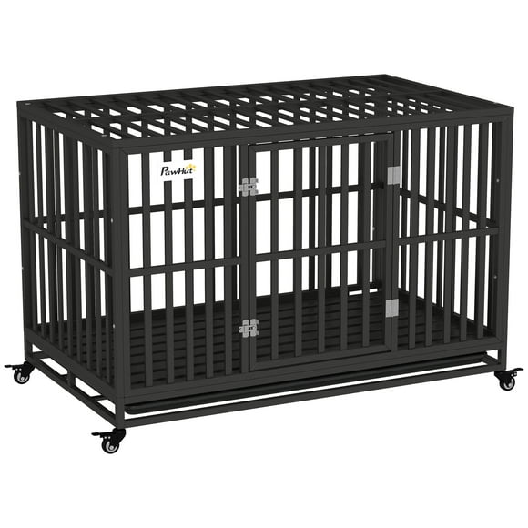 PawHut 49" Heavy Duty Steel Dog Crate Kennel Pet Cage, Black