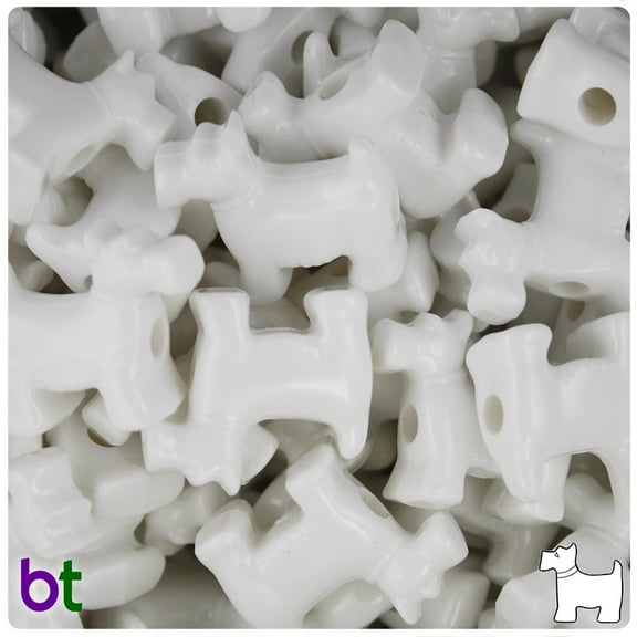 BeadTin White Opaque 24mm Scotty Dog Pony Beads (24pcs)