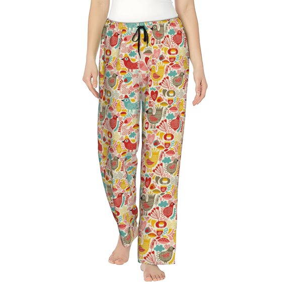 Logiee Colorful Chicken Print Women Pajama Pants,Comfy Pj Bottom with Pockets & Drawstring,Stretch Casual Sleepwear-Small