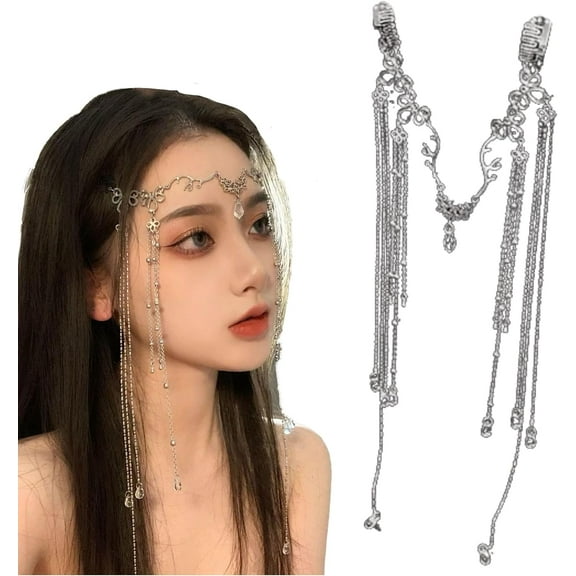 Women's Headband Waterdrop Head Chain Headwear Fairy Hair Ornaments Forehead Chain Crystal Headband Hairwear Long Tassel Headpiece for Women Hair Jewelry(01)