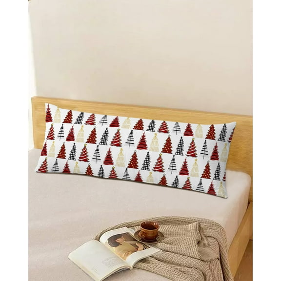 Farmhouse Christmas Tree Throw Pillow Cover,Red Black Gold Pine Forest Rectangle Decorative Pillow Case Protector Soft Cushion Cover Lumbar Pillowcase for Couch Sofa Bedroom Car Chair Decor 20x54 In