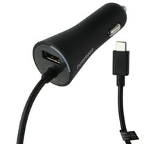 PureGear 24W Car Charger with 7-Ft USB-C Connector   Extra USB Port - Black