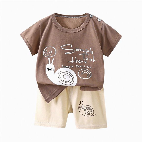 Baby Boy Outfit Children Kids Boys Child Summer Cotton Raglan Printed Short Sleeved Sports 1t 2t 3t 4t 5t 6t T-Shirt & Shorts Set and 2-Piece