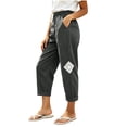 thumbnail image 5 of Admvng Linen Pants for Women Elastic Drawstring Waist Straight Leg Casual Soft Trousers with Pockets, 5 of 9