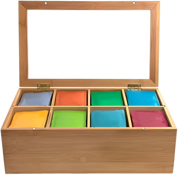 Tea Bag Organizer Box Solid Multipurpose Tea Bag Holder Caddy with Compartments Keeping Tidy Bamboo Storage Organizer for Home