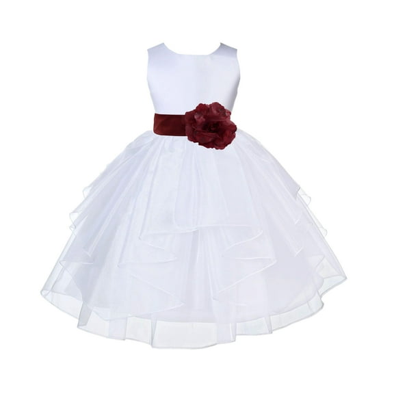 Ekidsbridal White Burgundy Shimmering Organza Flower Girl Dress Junior Bridesmaid Wedding Pageant Communion Baptism Gown 4613T S