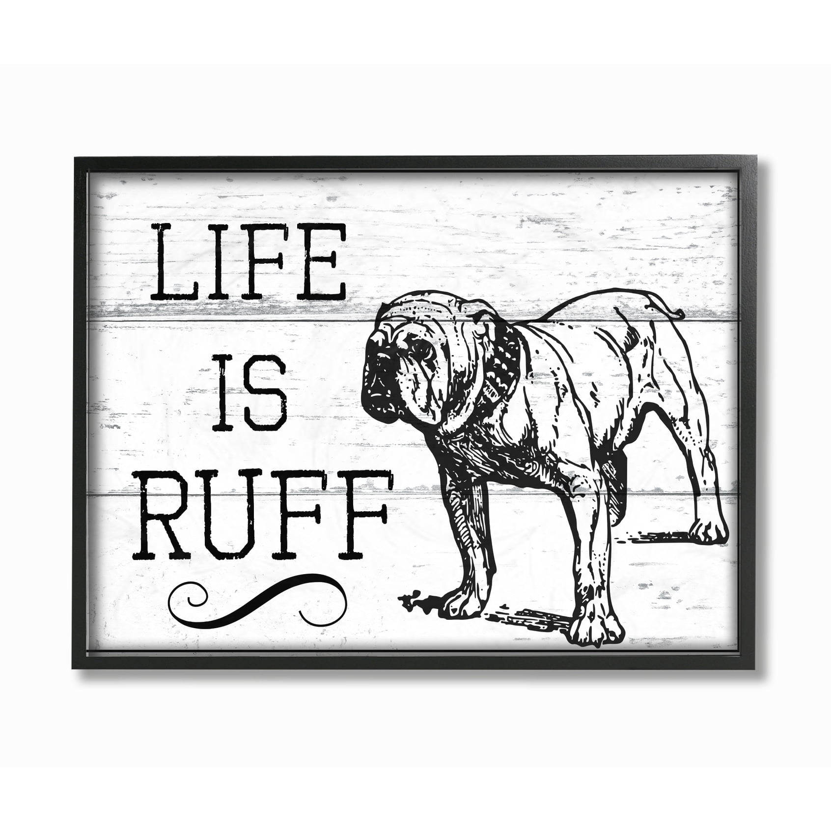Stupell Life IS Ruff Vintage Bulldog Framed Giclee Texture Art 11 x 14