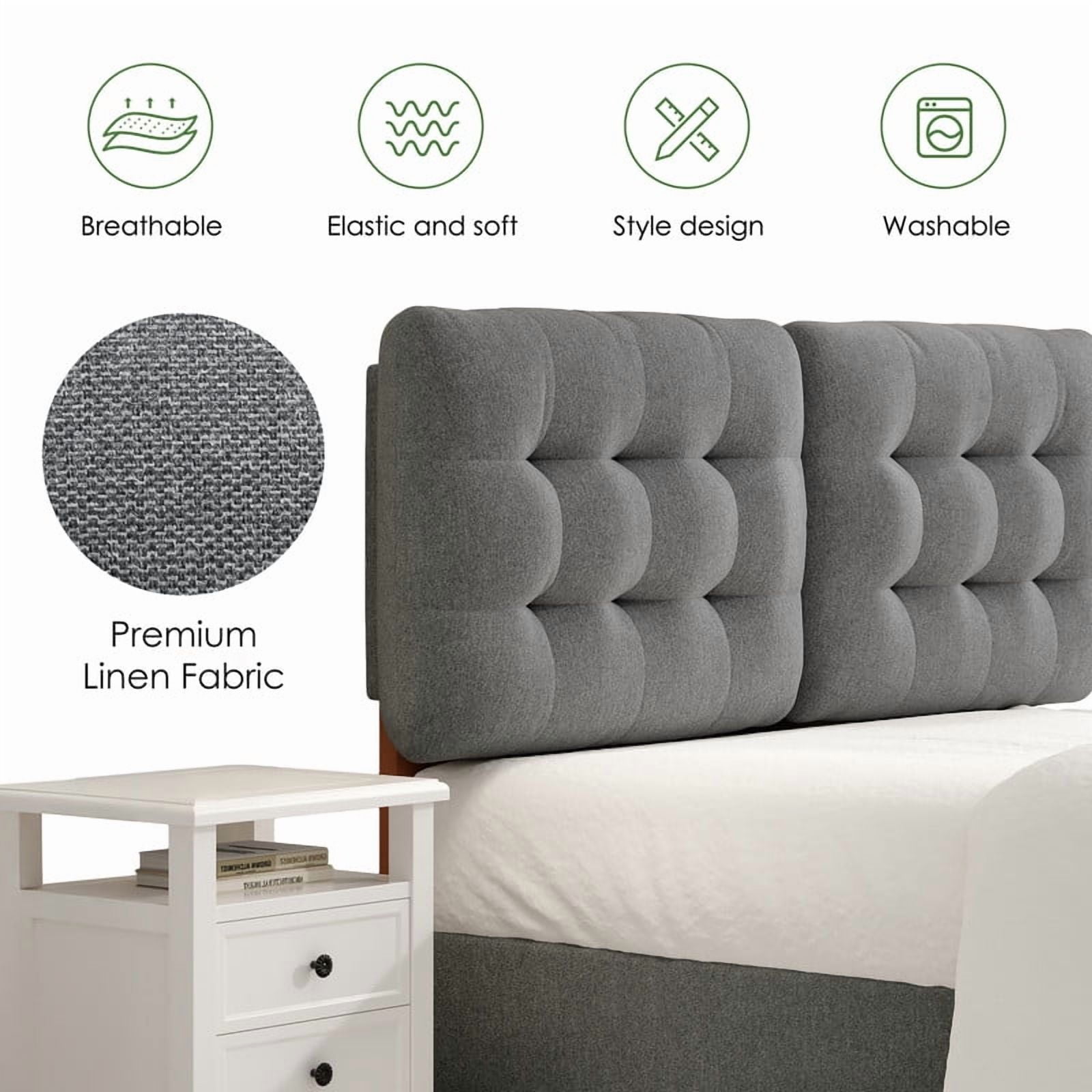 Someet Upholstered Headboard for Full Size, Adjustable Height Headboard, Modern Button Tufting Solid Wood Headboard, Gray