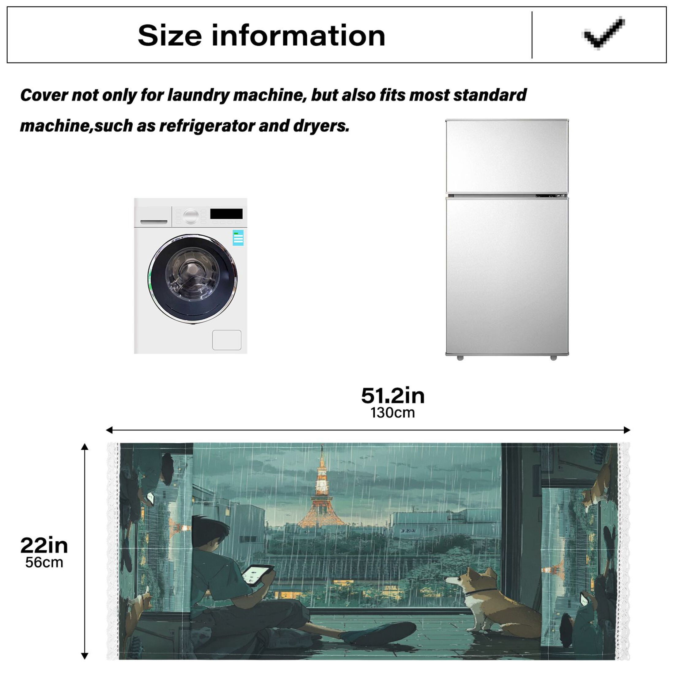 Rainy Scene Outside The WindowWasher and Dryer Covers Dust-Proof and Oil Resistant Fridge Cover with 4 Storage Pockets Washing Machine Top Cover for Laundry Kitchen Home 51.2 x 22 In