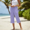 thumbnail image 2 of XinghaiYIDE Womens Capri Pants Casual Summer Stretch Linen Button Elastic Waist Straight Pants, 2 of 7