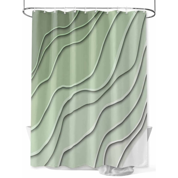 Sage Green Shower Curtain, Ombre Stripes Geometric Color Gradient Waterproof Shower Curtain Set with 12 Hooks Lightweight Washable Fabric Shower Curtains for Bathroom 36x72 Inches