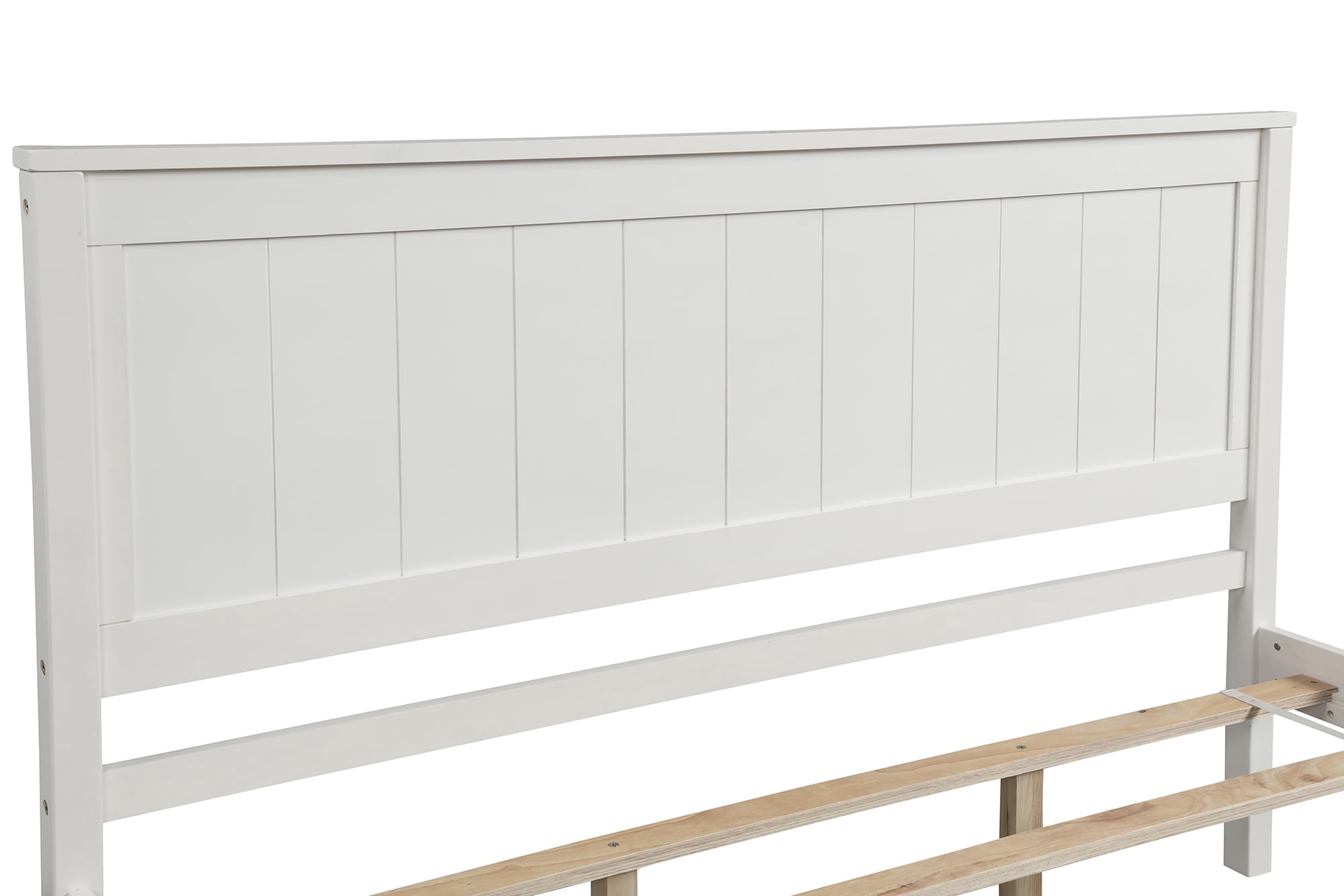 Euroco Full Platform Bed Wood Frame with Headboard and Footboard for Kids Teens, White