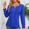 thumbnail image 7 of Scyoekwg Womens Long Sleeve Tops Loose Cute Tops Solid Color Dressy Casual Blouses Comfy V-Neck Basic Tops Blouses (Blue,L), 7 of 7