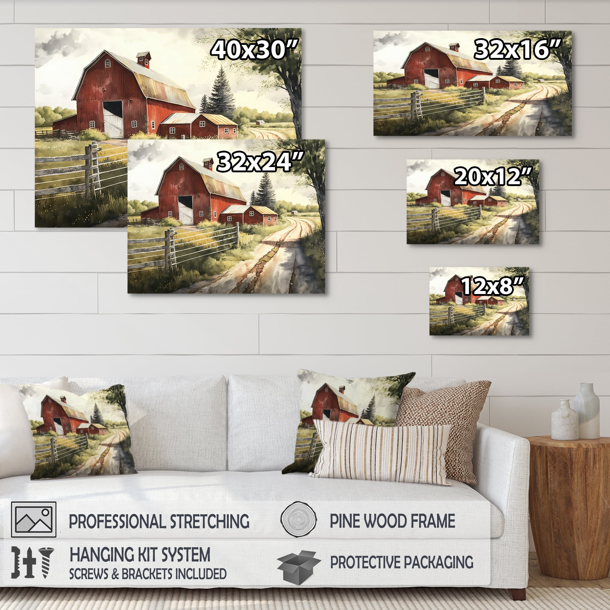 Designart Picturesque Winding Path And Barn II Canvas Wall Art