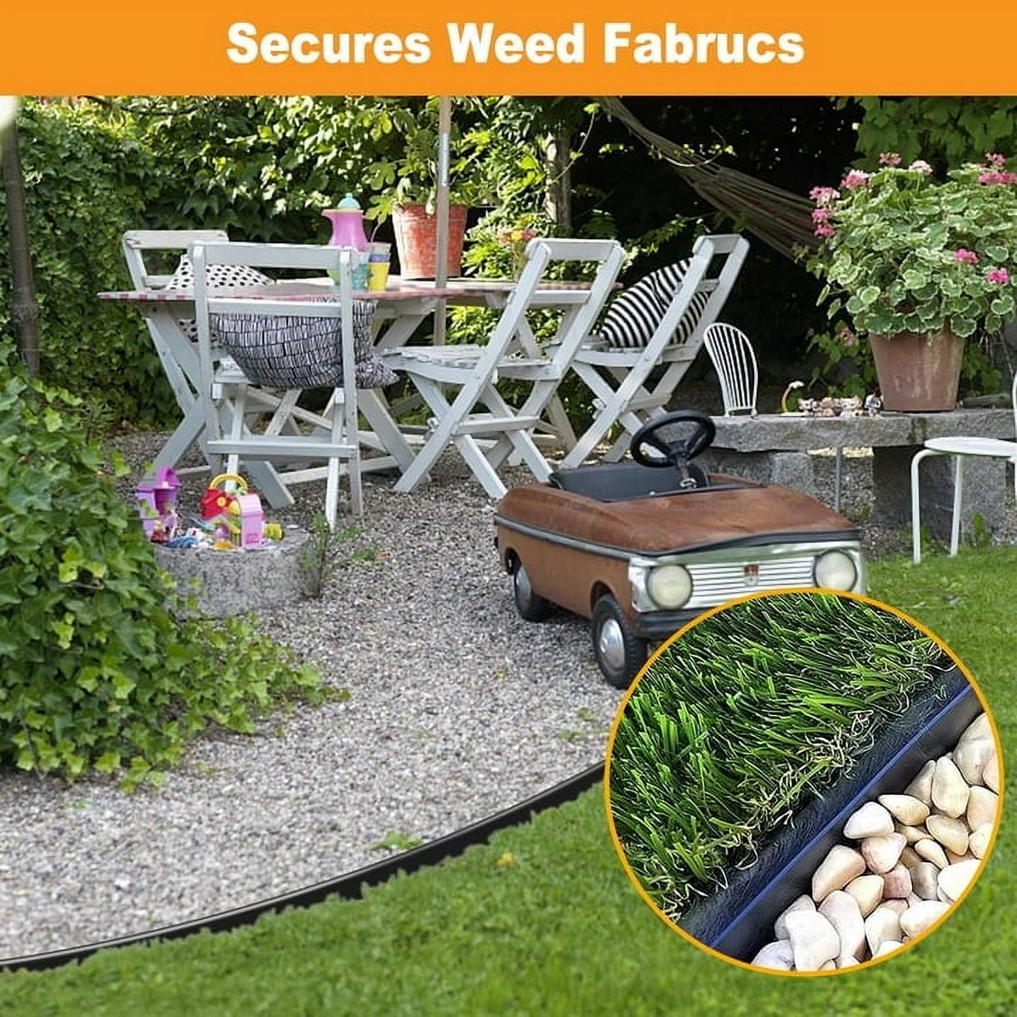 2-inch Garden Tall Wall No-Dig Landscape Edging,32.8-ft.with 30 Stakes,No Dig Edging Border,Plastic,Black
