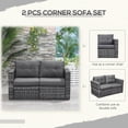 thumbnail image 6 of Outsunny 2 Piece Patio Wicker Corner Sofa Set, Outdoor PE Rattan Furniture, with Curved Armrests and Padded Cushions for Balcony, Garden, or Lawn, Lawn, Grey, 6 of 9