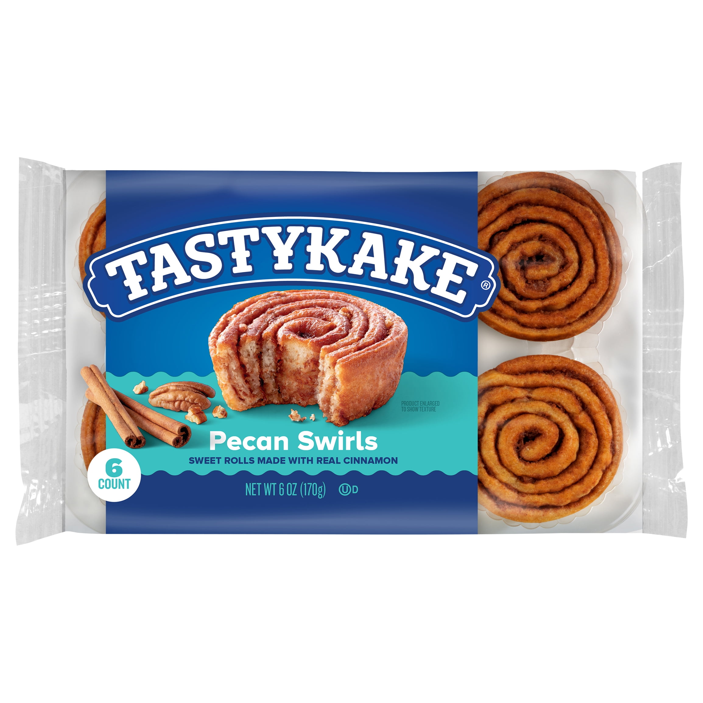 Tastykake Pecan Swirls, Cinnamon and Pecan Filled Pastry Rolls, 6 oz, 6 Count