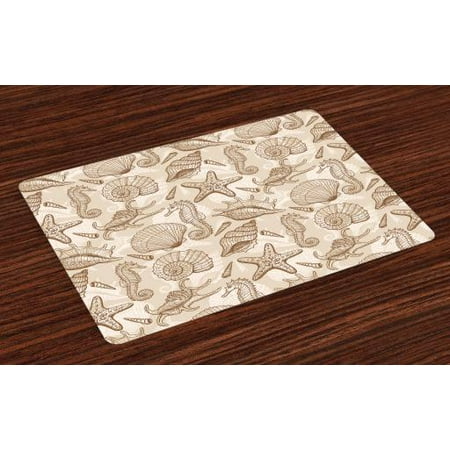 Capiz Shell Placemats Beige Placemats Set of 4 Exotic Marine Animals in Retro Style Illustration Shells Starfish Seahorse Contemporary, Washable Fabric Place Mats for Dining Room Kitchen Table Decor,Beige, by Ambesonne ()