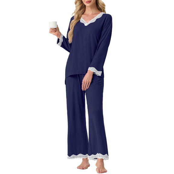 MINTREUS Pajamas for Women Long Sleeve Sleepwear Soft Two Piece Lounge Set with Pockets