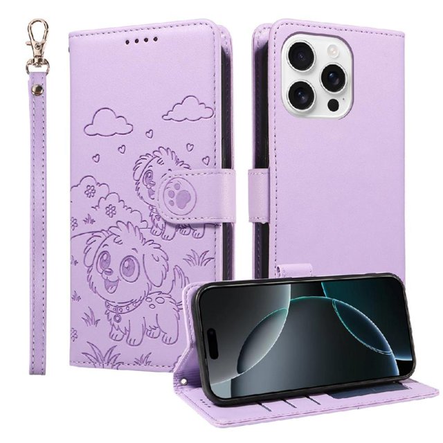 Funda Cartera GANGXUN con Diseño de Perrito en Relieve para iPhone 16 Pro Max , Protección 360° con Ranuras y Correa Desmontable