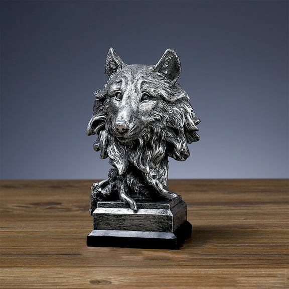 Eolstice Wolf Resin Ornament, Animal Figurine Sculpture, Personalized Wolf Statue for Bookcase Display, Desktop Decor, Study Accent, Office Desk, Shelf Embellishment(Silver)