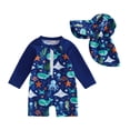 thumbnail image 5 of REDARER Boys Sea Life Print Rash Guard Set, One Piece Swimsuit with Matching Sun Hat for Beach,2-3 Years, 5 of 5