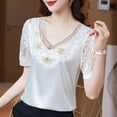 thumbnail image 6 of sunsanly Women Spring Shirt Plus Size Lace Patchwork Short Sleeves V Neck Pullover Match Pants Chiffon See-through Spring Blouse Women Clothes, 6 of 8