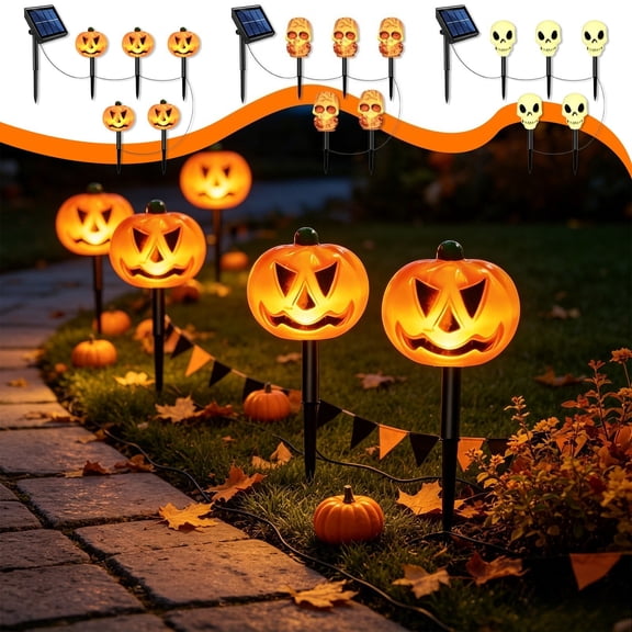 Solar Halloween 13" Pumpkin Ground Light, Orange Warm Radiance Waterproof Stake Decor for Garden Walkway Courtyard Front Door, Fllostpr