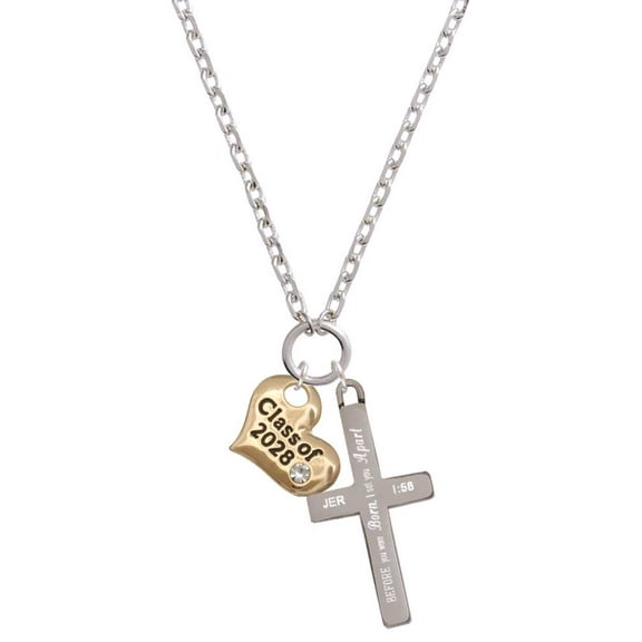 Delight Jewelry Goldtone Class of 2028 Heart I Set You Apart Engraved Cross Zoey Necklace, 28"
