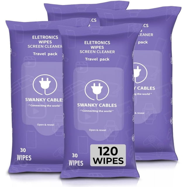 shiyou-Swanky Cables Screen Cleaner Wipes: Electronic Wipes for Screens - Computer Screen Wipes for Lens, Phone, Tv Screen and Monitor Cleaning - Tech Wipes & Microfiber Cloth (Soft Wipes, 120 Count)