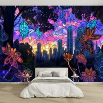 Modern Wallpaper Murals 3D Abstract Neon Park Stained Peel and Stick Removable Self-Adhesive PVC Wall Stickers for Nursery Kids Bedroom TV Wall Decor