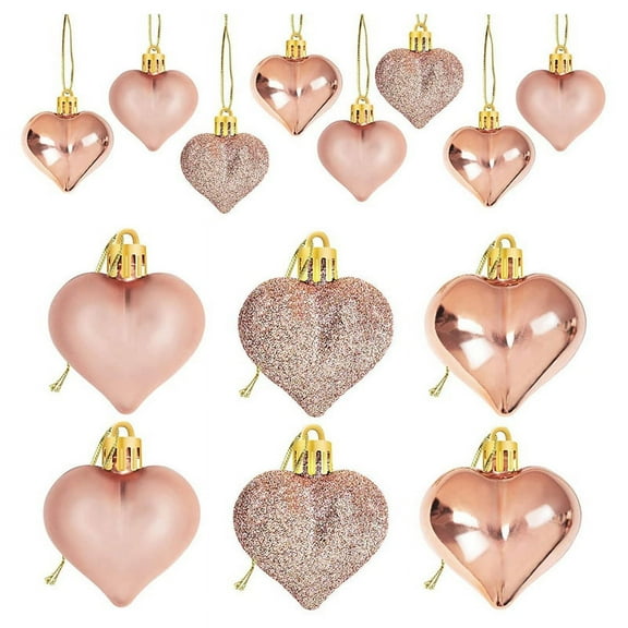 24Pcs Rose Gold 's Day Heart Shaped Ornaments Heart Shaped Baubles Ornaments for Home Tree Hanging