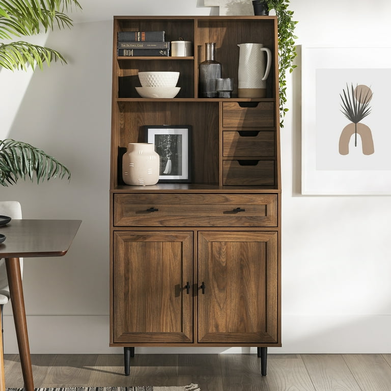 Walker Edison - 4-Drawer Armoire Computer Desk with Hutch - Dark Walnut