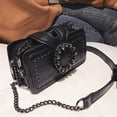 thumbnail image 4 of Bolso bandolera de textura de trabajo pesado, bolso cuadrado pequeño con incrustaciones de diamantes vintage, 4 of 5