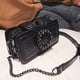 thumbnail image 4 of Bolso bandolera de textura de trabajo pesado, bolso cuadrado pequeño con incrustaciones de diamantes vintage, 4 of 5