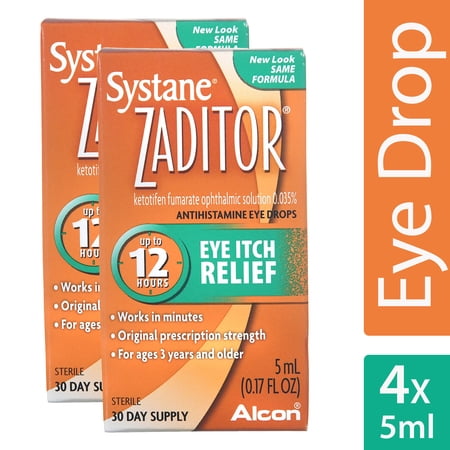 (2 pack) Zaditor Antihistamine Eye Drops Twin Pack, OTC Allergy Symptom Relief, 4 Total 5mL Bottles