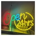 thumbnail image 1 of "24 Hours Open" Neon Light Business Restaurant Store Shop Bar Wall Door Window Hanging Sign Dimmable 45x28cm, 1 of 6