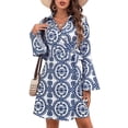 thumbnail image 5 of I AM A FASHION JUNKY Blue Floral Print V Neck Wrapped Knot Long Sleeve Dress, 5 of 8