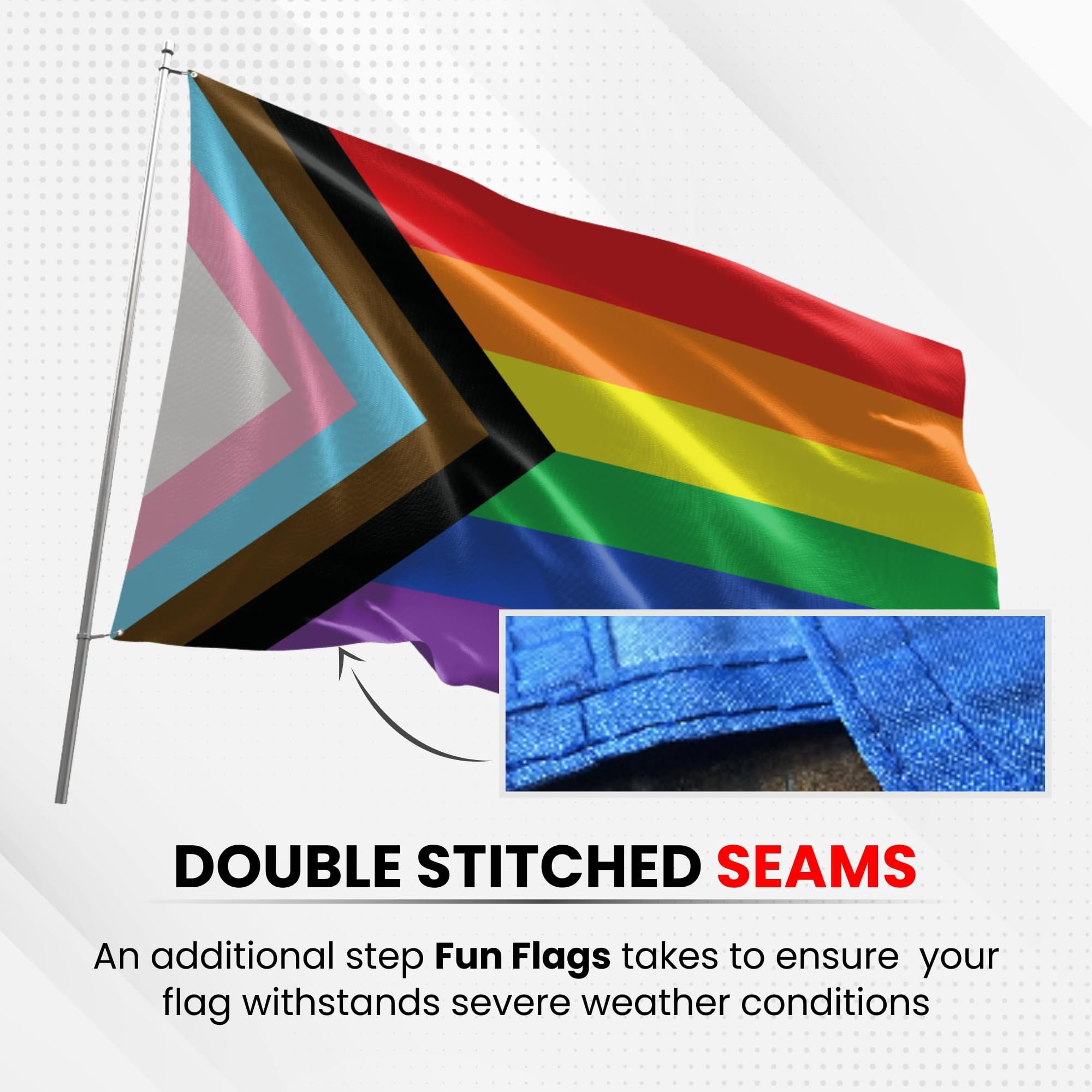 Fun Flags Progress Pride Rainbow Flag - Durable and Weather Resistant Beach Flags, Vibrant Color Pride Banner, 3x5 Indoor And Outdoor Flag, Yard Lawn Outdoor Decor