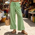 thumbnail image 4 of Ailaofu Women's Summer Striped Wide Leg Pants Drawstring Elastic Waist Casual Palazzo Trousers with Pockets Lightweight Loose Beach Pants for Vacation, 4 of 8
