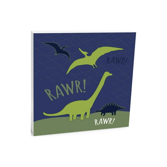 Rawr! Dinosaurs Blue Geometric 10 x 10 Wood Tabletop Sign Plaque