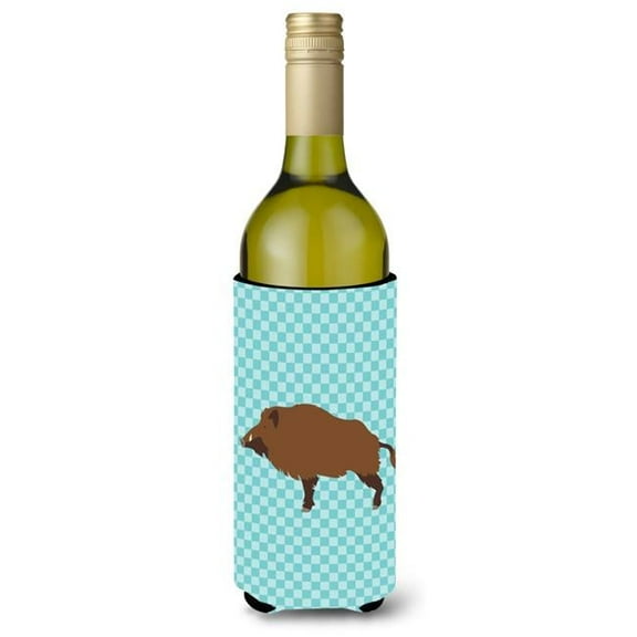 Wild Boar Pig Blue Check Wine Bottle Beverge Insulator Hugger