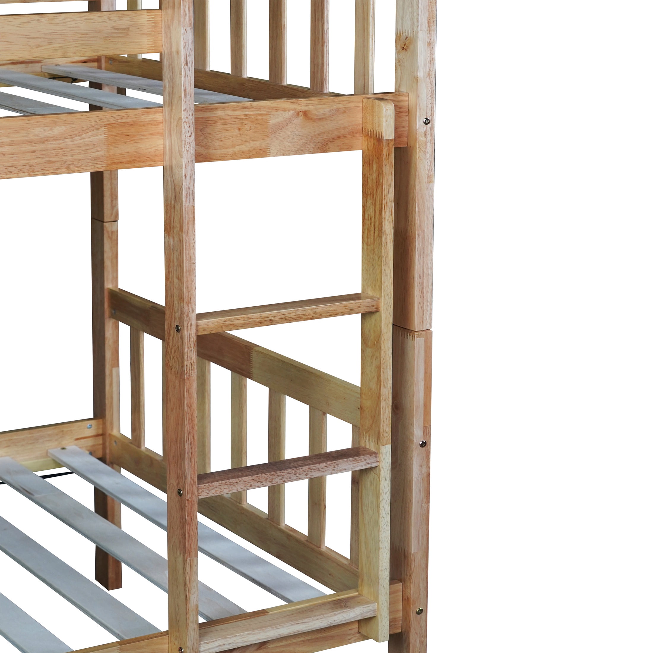 PORKISS Bunk Bed with Trundle, Twin Over Twin Bunk Bed Frame Can Convertible 2 Platform Bed, Wood Bunk Bed Built-in Ladder for Kids Teens Adults, Oak