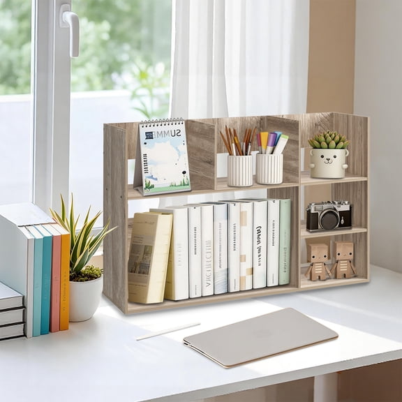 Desktop Organizer Office Storage Rack Large Shelf for Home Office Bathroom Natural,Brown