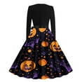 thumbnail image 3 of QATAINLAV Cocktail Dresses for Women Funny Print Halloween Costume Long Sleeve A Line Hepburn Dress, Multicolor, S, 3 of 4